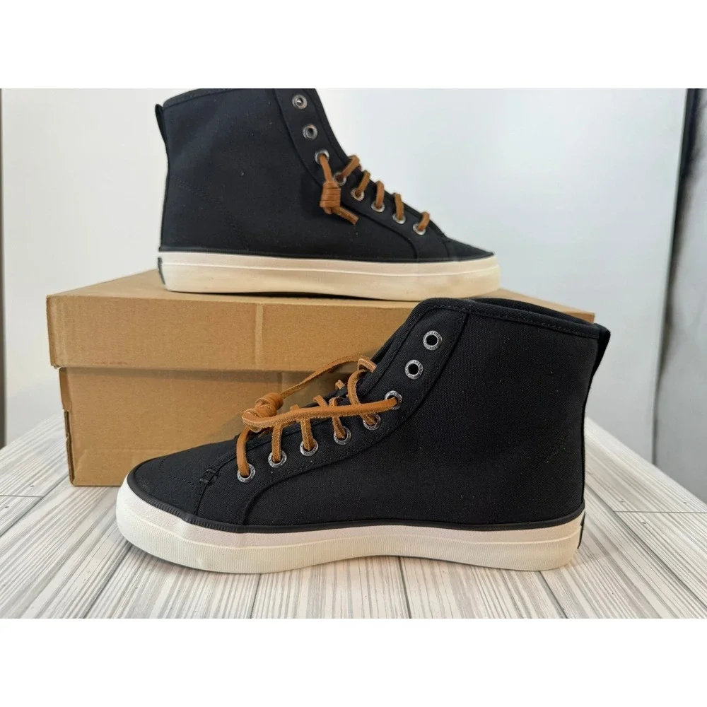 Sperry Crest High Top Seacycled Top Sider Black Canvas Sneakers Women's Size‎ 6